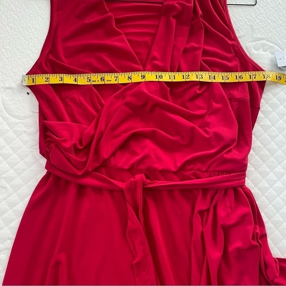 London Times Valentine’s Day Dress Soft Belted V-Neck Crossover Red Dress - Picture 7 of 9
